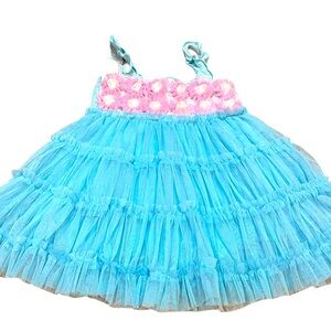 One Posh Kid size 2T baby girl tulle ruffled coquette aqua and pink soft GUC